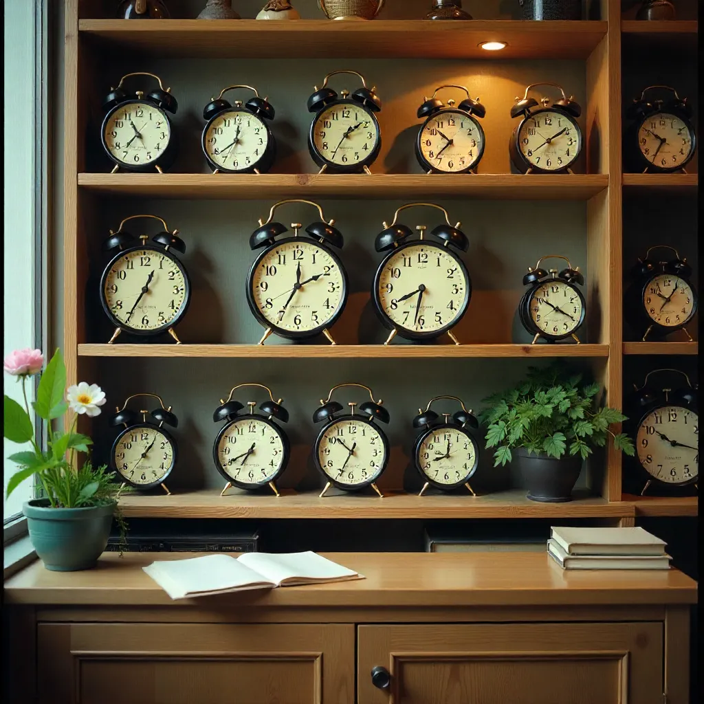 Messinginen herätyskello punaisella taustalla